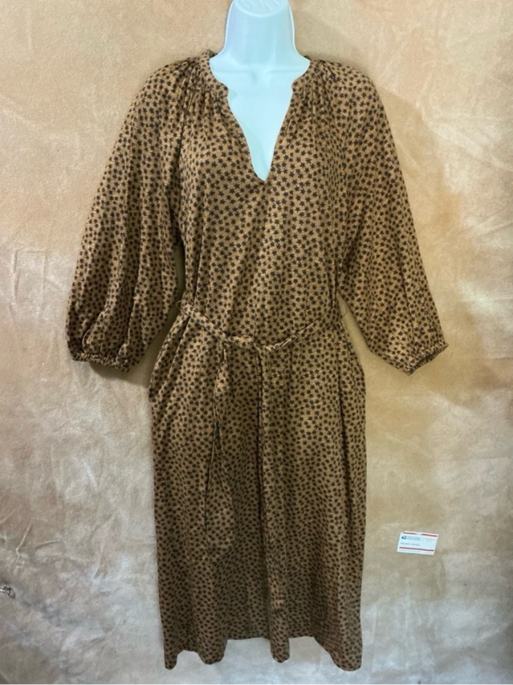 Boden Brown Long Sleeve Patterned Dress